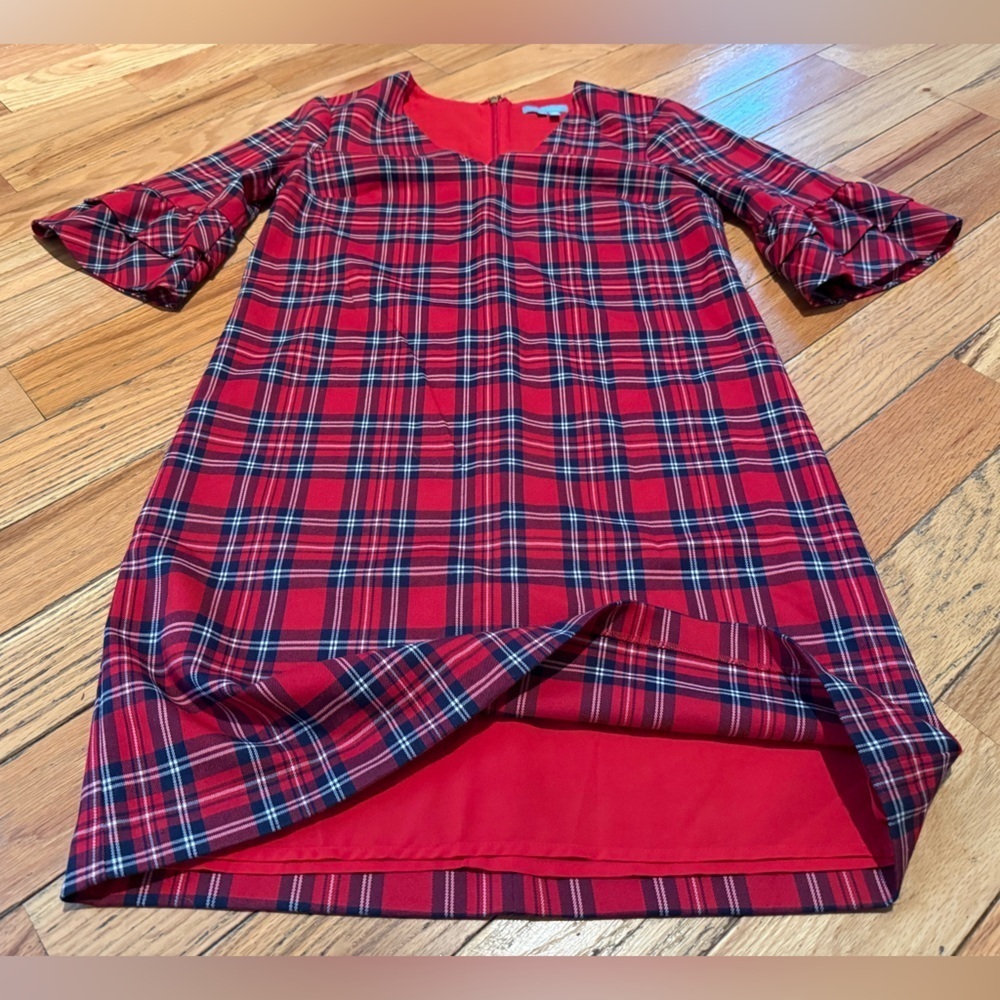 Draper James Angie Red Check/Plaid Ruffle Sleeve Shift Dress Women’s Size 2 - Picture 8 of 15